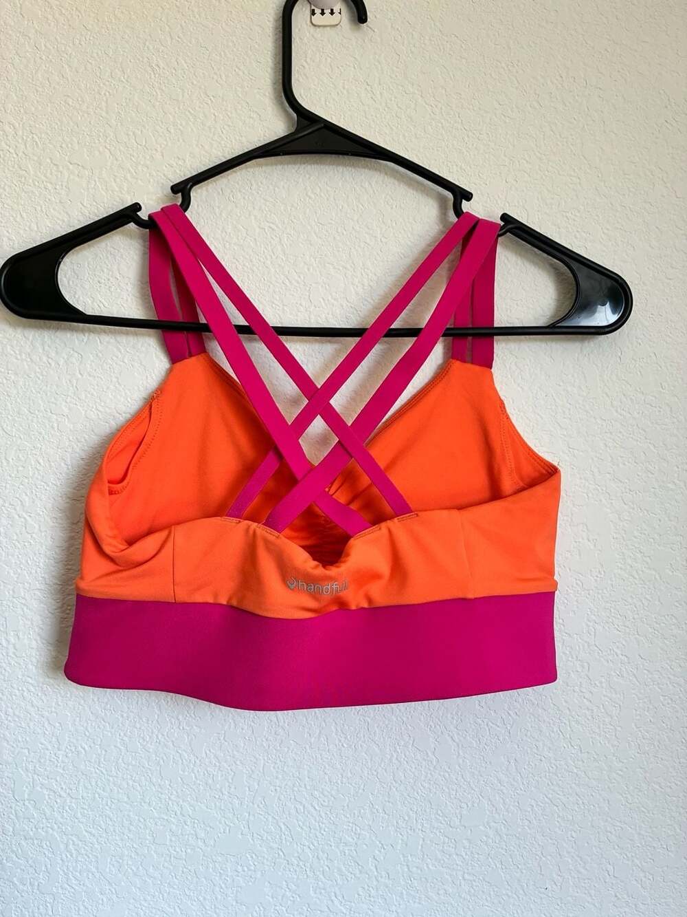 Handful Women's Sports Bra Size XS Orange Pink Criss Cross Back